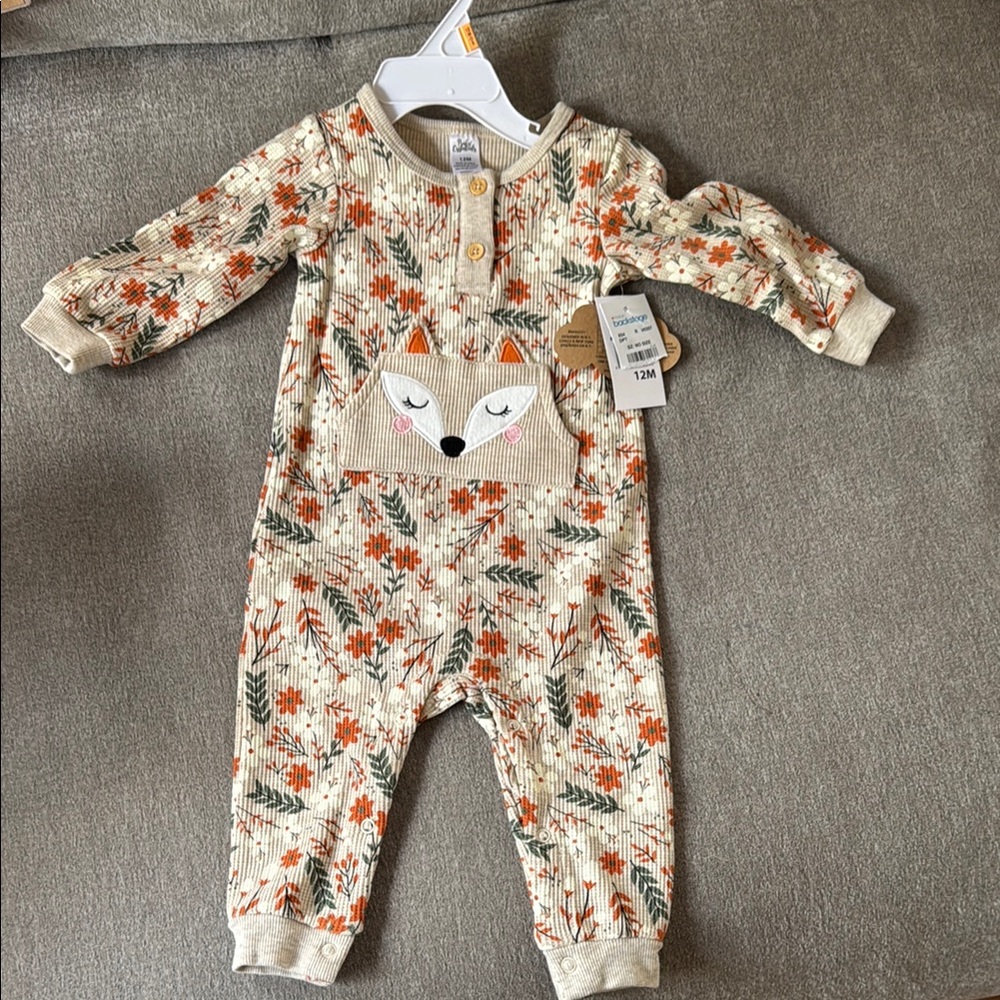 Baby Essentials Cream and Orange Footies Cozy One Piece